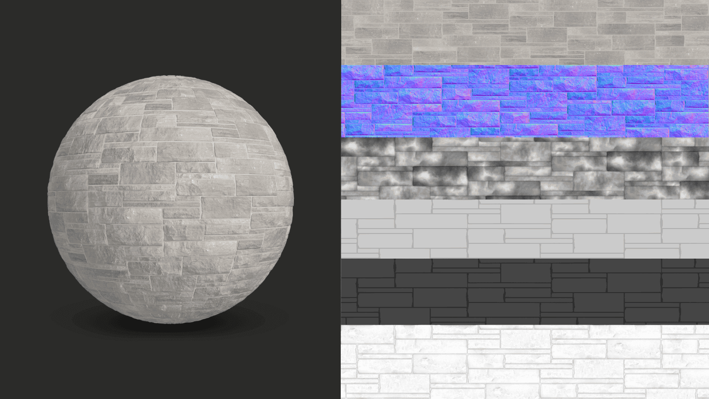 A stone texture and its PBR maps