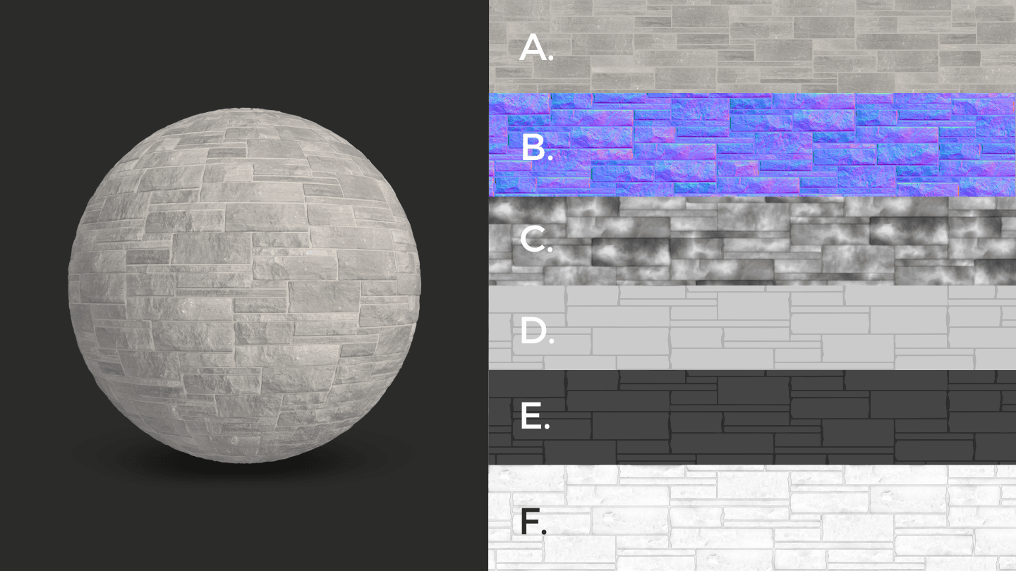 A stone texture and its specific PBR maps